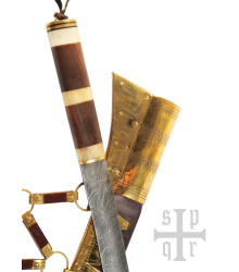 Wikinger-Saxmesser, Langsax aus Damaststahl, Holz-Knochengriff