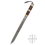 Wikinger-Saxmesser, Langsax aus Damaststahl, Holz-Knochengriff