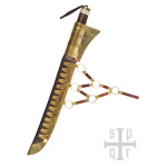 Wikinger-Saxmesser, Langsax aus Damaststahl, Holz-Knochengriff