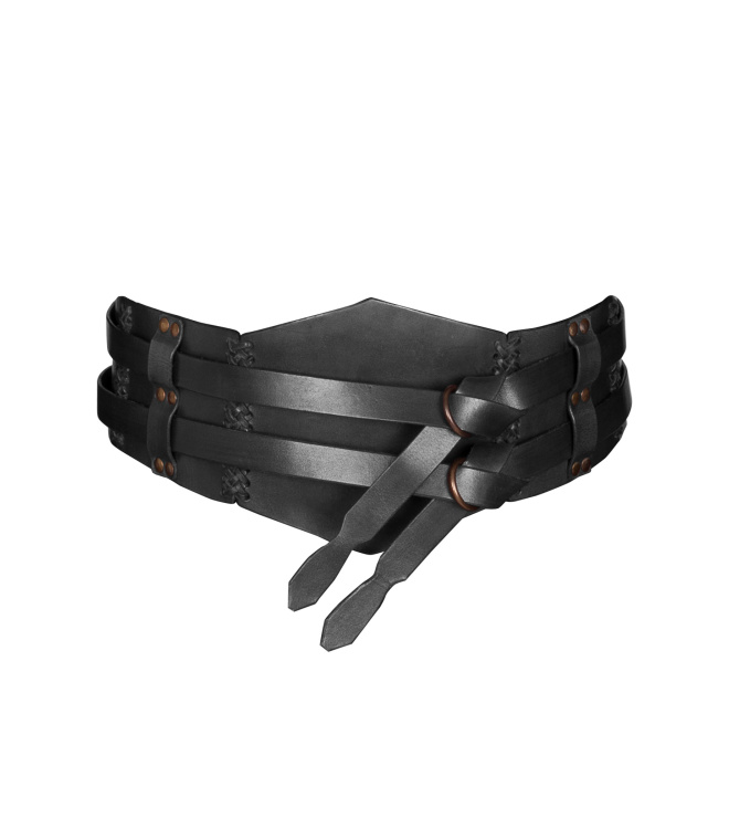 Breiter Ledergürtel, Doppelgürtel mit Flechtnaht, Unisex, schwarz