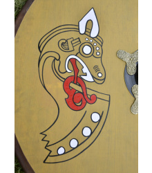 Wikinger Rundschild, aus Holz, mit nordischem Pferdemotiv
