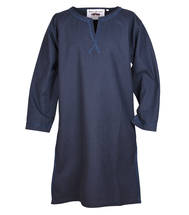 Mittelalter Tunika Albrecht mit Borte, langarm, dunkelblau