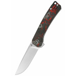 Osprey, 14C28N Satinierte Klinge, shredded CF overlay G10 Griff, rot