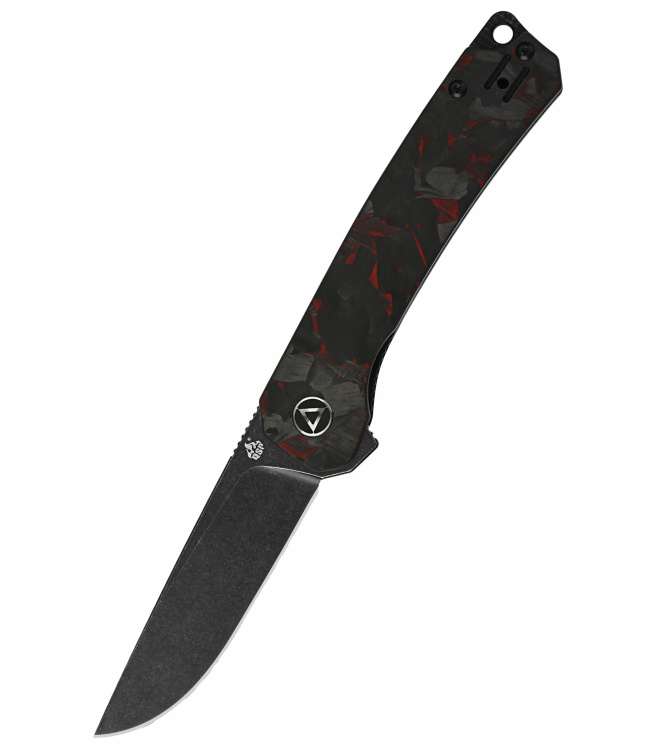 Osprey, 14C28N Schwarze stonewashed Klinge, shredded CF overlay G10, rot