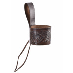 Leder Hornhalter für Trinkhorn, geprägter Drache, Jelling, dunkelbraun, verschiedene Größen