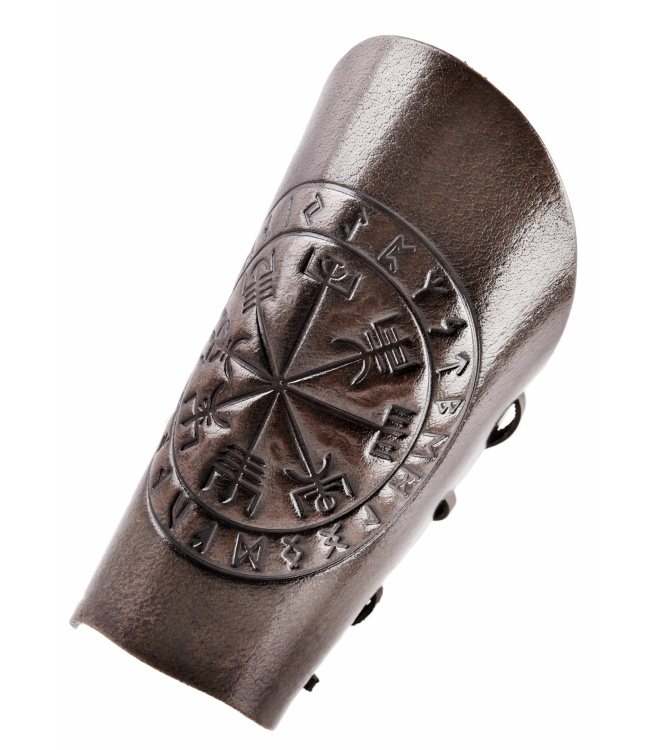 Armschützer aus Leder mit Vegvísir-Prägung, Braun