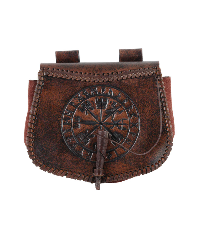 Gürteltasche aus Leder mit Vegvísir-Prägung, Braun