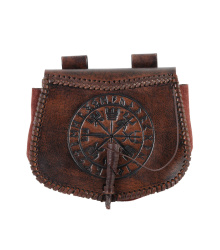 Gürteltasche aus Leder mit Vegvísir-Prägung, Braun