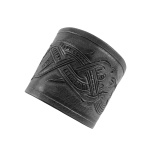Armschützer aus Leder mit geprägtem Drachenmotiv, Jelling-Stil, schwarz