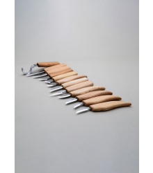 Holzschnitzset mit 12 Messern in Werkzeugrolle +...
