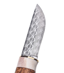 Jagdmesser Älgen Brun Damasteel, Rose, Karesuando