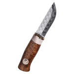 Jagdmesser Älgen Brun Damasteel, Rose, Karesuando