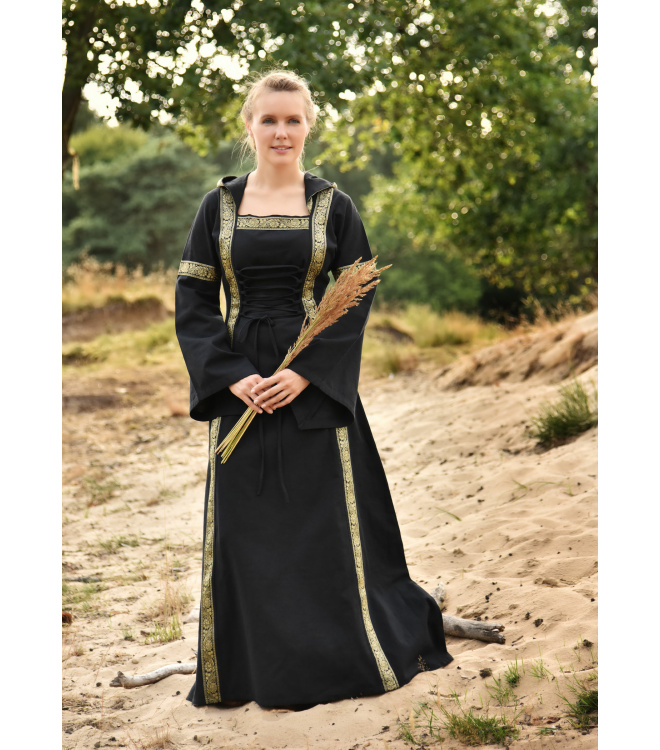 Mittelalterkleid Eleanor mit Kapuze, schwarz