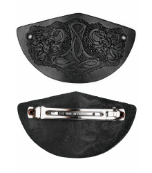 Haarspange aus Leder mit Thorshammer-Prägung & Metall-Clip