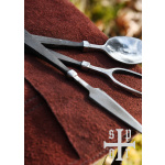 Handgeschmiedetes Mittelalter-Essbesteck, 3-teilig, inkl. Ledertasche