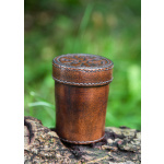 Würfelbecher aus Leder mit Deckel, Vegvisir-Prägung, braun