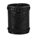 Würfelbecher aus Leder mit geprägtem Thorshammer, schwarz