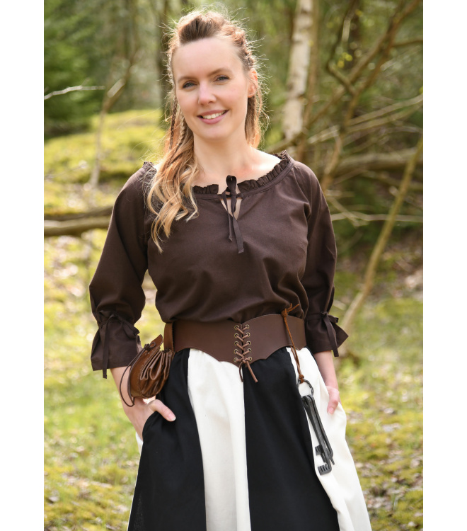 Mittelalter Bluse Birga mit 3/4 Arm, braun, Gr. L