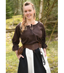 Mittelalter Bluse Birga mit 3/4 Arm, braun, Gr. L
