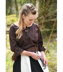 Mittelalter Bluse Birga mit 3/4 Arm, braun, Gr. L