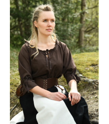 Mittelalter Bluse Birga mit 3/4 Arm, braun, Gr. L