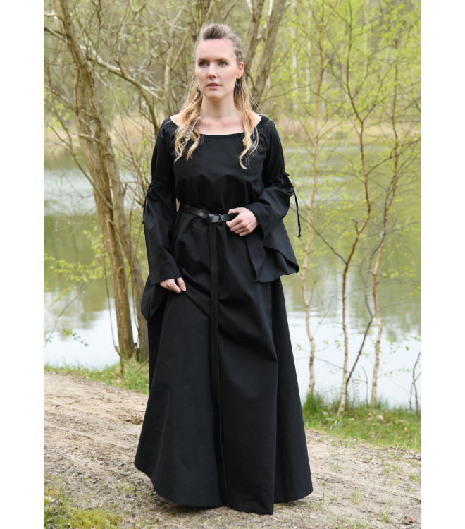 Mittelalter-Unterkleid Burglinde mit Trompetenärmeln, schwarz, Gr. L