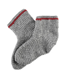 Wollsocken, gehäkelt, grau-weinrot
