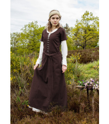 Kurzärmelige Cotehardie Ava, Mittelalterkleid, braun