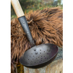 Große Mittelalter-Schaumkelle mit Griff aus Eschenholz
