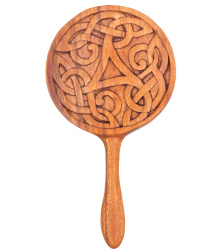 Handspiegel aus Holz mit Triskele und keltischen Knoten,...