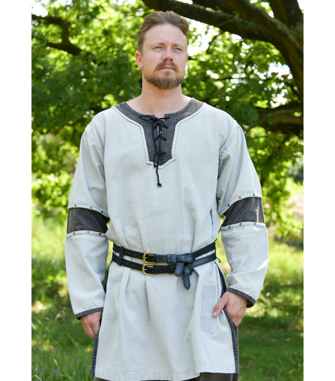 Mittelalter Tunika Sigval, Materialmix, Used-Look, grau