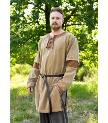 Mittelalter Tunika Sigval, Materialmix, Used-Look, beigebraun