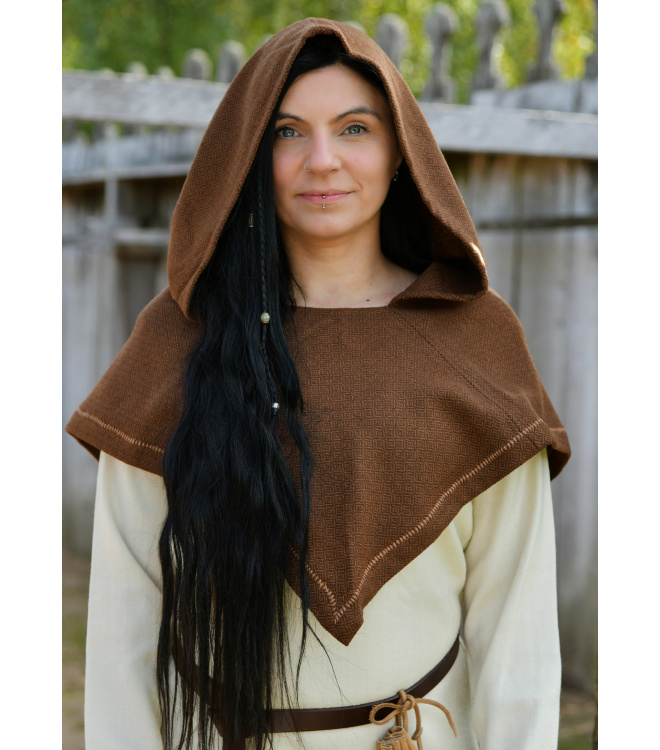 Wikinger Gugel Eske, Diamantköper, Wolle, braun