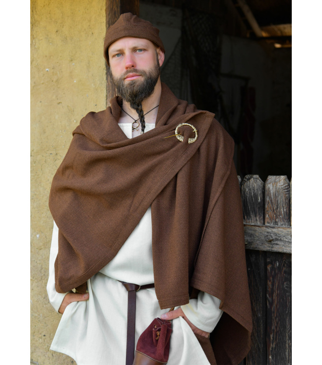 Wikinger Rechteckmantel Bente, Decke, Diamantköper, Wolle, braun