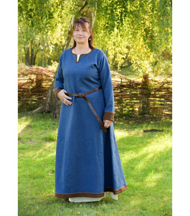Wikinger Wollkleid Lykka, blau-braun