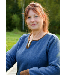 Wikinger Wollkleid Lykka, blau-braun