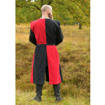 Gefütterter Mittelalter Wappenrock mit Löwe, Mi-Parti, rot - schwarz