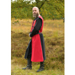Gefütterter Mittelalter Wappenrock mit Löwe, Mi-Parti, rot - schwarz