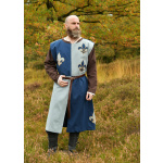 Gefütterter Mittelalter Wappenrock mit Lilie, Mi-Parti, blau - blaugrau