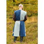 Gefütterter Mittelalter Wappenrock mit Lilie, Mi-Parti, blau - blaugrau