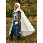 Gefütterter Mittelalter Wappenrock mit Lilie, Mi-Parti, blau - blaugrau