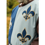 Gefütterter Mittelalter Wappenrock mit Lilie, Mi-Parti, blau - blaugrau