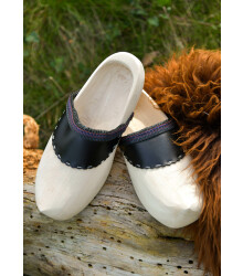 Westfälische Holzschuhe aus Pappel-Holz mit Lederkappe, paarweise gedrahtet