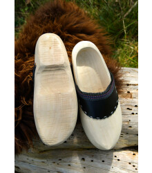 Westfälische Holzschuhe aus Pappel-Holz mit Lederkappe, paarweise gedrahtet