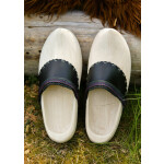 Westfälische Holzschuhe aus Pappel-Holz mit Lederkappe, paarweise gedrahtet