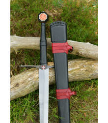 Schwarzes Ritterschwert, Mittelalterschwert mit schwarzer Lederscheide