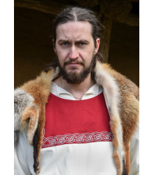 Wikinger Tunika Halvar mit Stickerei, natur/rot