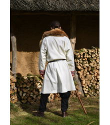 Wikinger Tunika Halvar mit Stickerei, natur/rot