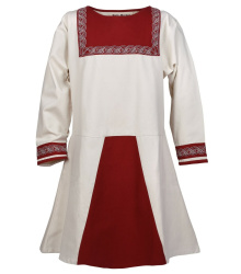 Wikinger Tunika Halvar mit Stickerei, natur/rot