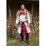 Wikinger Tunika Halvar mit Stickerei, natur/rot